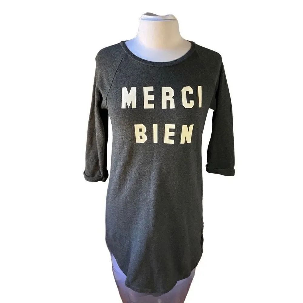 Dark Grey Tunic Long Top, Small. Merci Bien